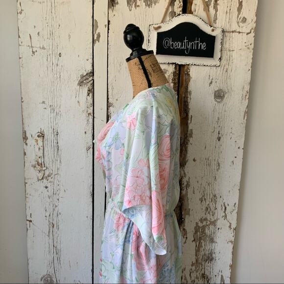 Vintage Pellini by Von Bramlett floral sheer blouson modest dress 80s USA made - Picture 7 of 14